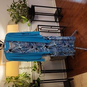 Belle by Kim Gravel Blue Leaf Maxi Dress with Cardigan